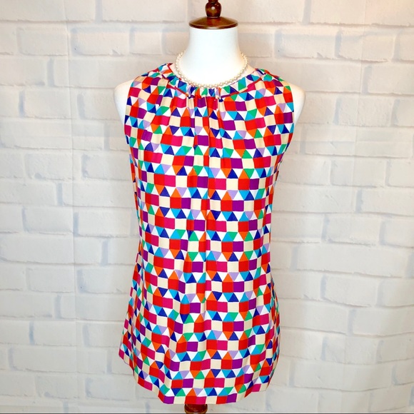 K A T E S P A D E : “Selena” Geometric Silk Top - Picture 1 of 8